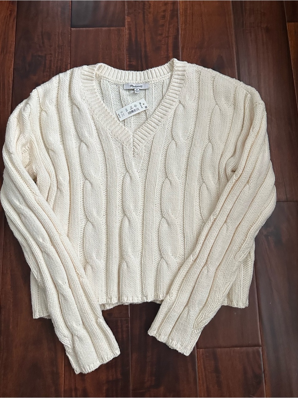 MADEWELL Cropped V-Neck Cable Knit Sweater  NWT